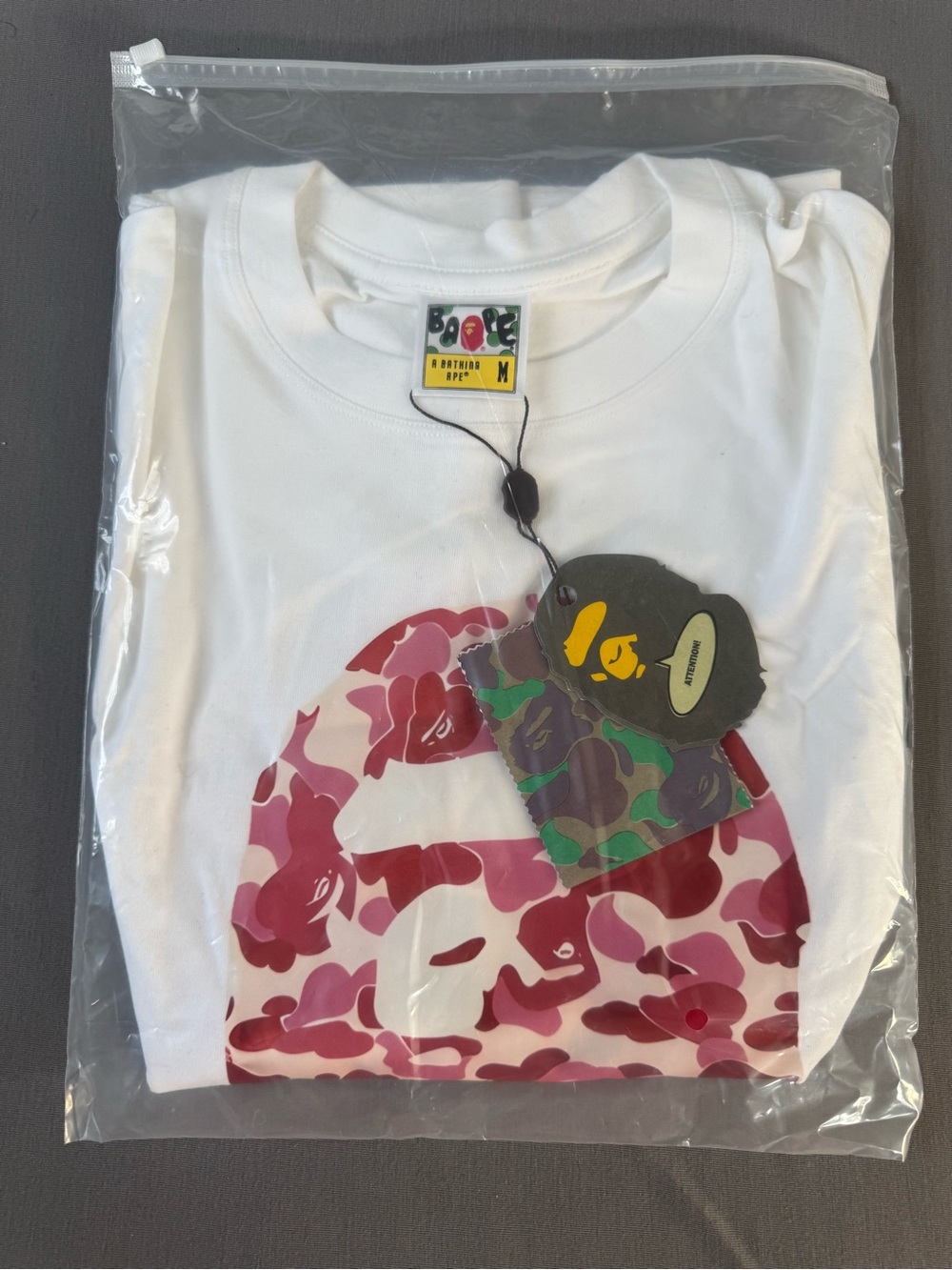 Bape White T-Shirt with Pink Camo Ape Head Graphic